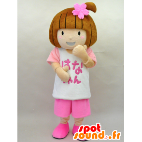 Hana-chan mascot. Mascotte girl dressed in pink - MASFR28445 - Yuru-Chara Japanese mascots