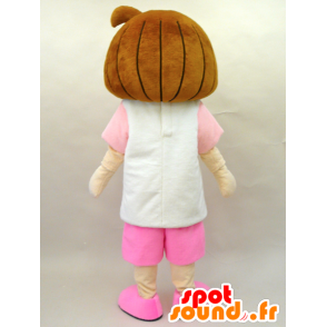 Hana-chan Maskottchen. Mascotte Mädchen in rosa gekleidet - MASFR28445 - Yuru-Chara japanischen Maskottchen