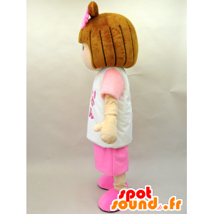 Mascotte de Hana-chan. Mascotte de fillette habillée en rose - MASFR28445 - Mascottes Yuru-Chara Japonaises