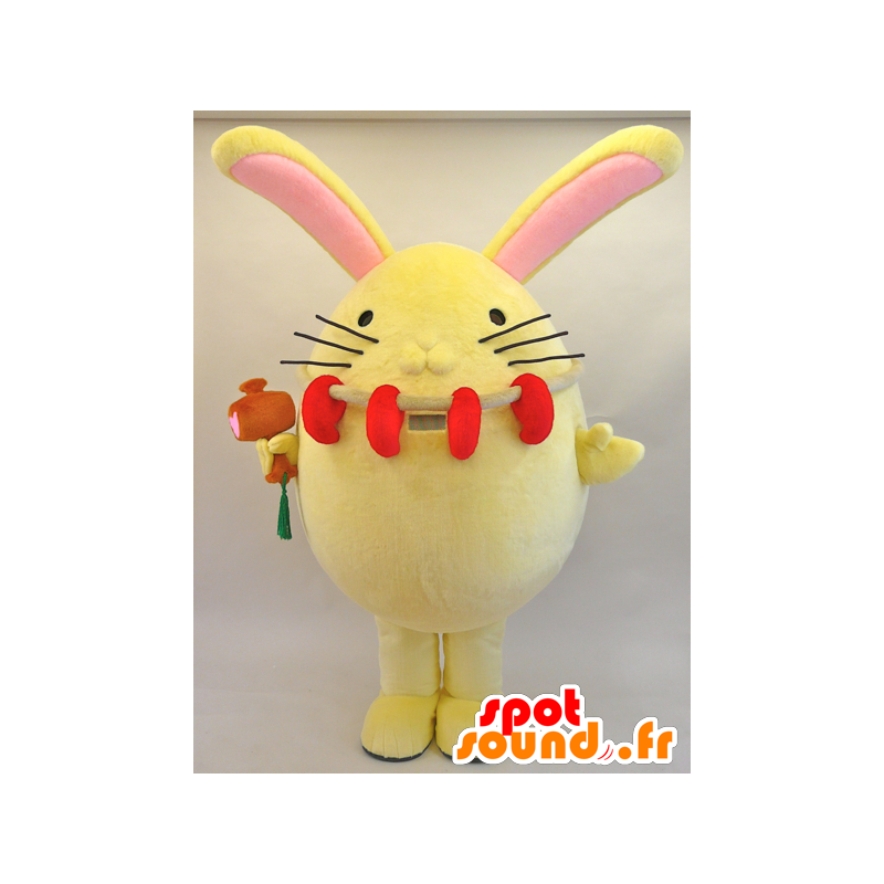 Enmaru mascot. Large rabbit mascot yellow and pink - MASFR28446 - Yuru-Chara Japanese mascots