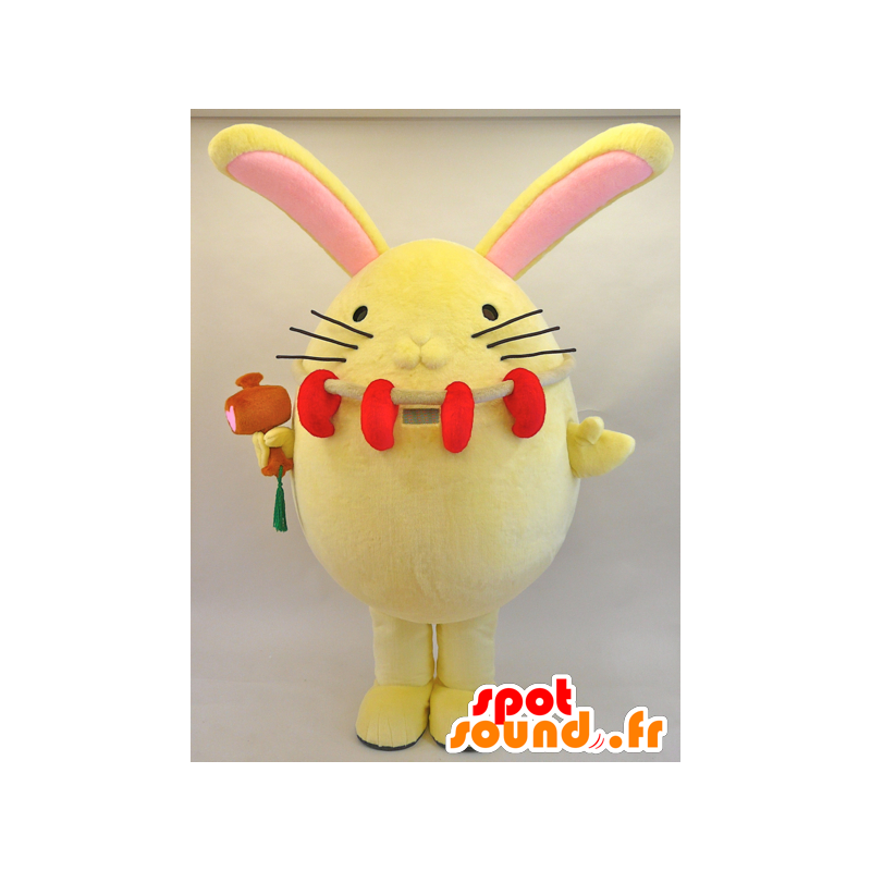 Enmaru mascotte. Grande mascotte coniglio giallo e rosa - MASFR28446 - Yuru-Chara mascotte giapponese