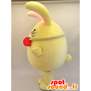 Mascotte de Enmaru. Mascotte de gros lapin jaune et rose - MASFR28446 - Mascottes Yuru-Chara Japonaises