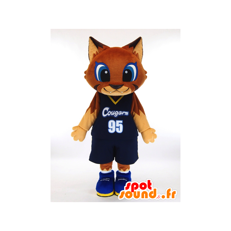 Maskottchen-Ku-u. Brown-Katze-Maskottchen hält Basketball - MASFR28449 - Yuru-Chara japanischen Maskottchen