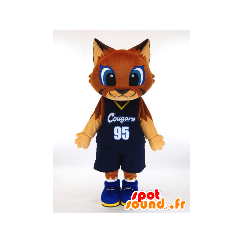 Mascota del Ku-u. La mascota del gato de Brown de baloncesto sosteniendo - MASFR28449 - Yuru-Chara mascotas japonesas