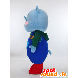 Mascotte de Sai-kun. Mascotte d'hippopotame bleu en salopette - MASFR28452 - Mascottes Yuru-Chara Japonaises