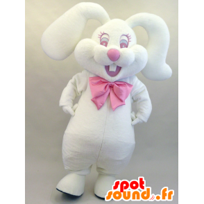 Rippyi Maskottchen. Maskottchen-weiß und rosa bunny flauschig - MASFR28457 - Yuru-Chara japanischen Maskottchen