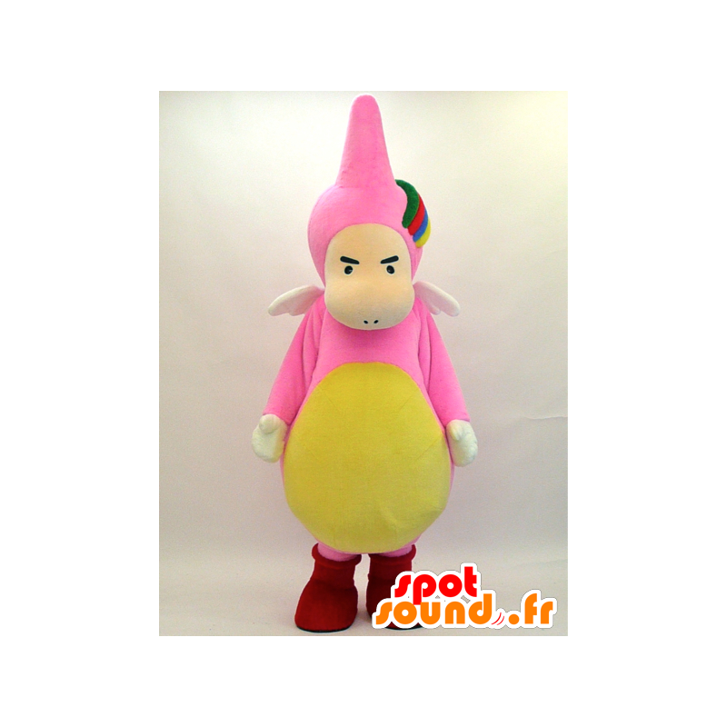 ροζ και κίτρινο δράκο μασκότ με φτερά, πολύ αστείο - MASFR28465 - Yuru-Χαρά ιαπωνική Μασκότ