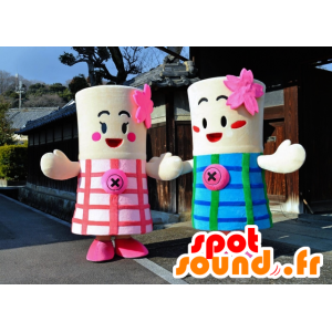 Mascottes des sœurs Nisshi, roses et bleues, cylindriques - MASFR25952 - Yuru-Chara Japanese mascots