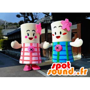 Mascottes Nisshi zusters, roze en blauw, cilindrische - MASFR25952 - Yuru-Chara Japanse Mascottes