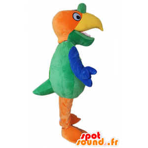 Grøn, gul og orange papegøje maskot - Spotsound maskot kostume