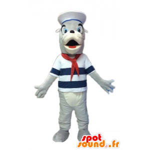 Mascot gray and white sea lion, dressed in sailor - MASFR028527 - Mascots seal