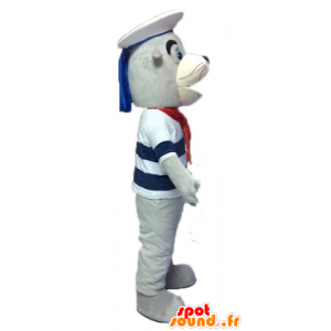 Gris de la mascota del león marino y blanco, vestido de marinero - MASFR028527 - Sello de mascotas