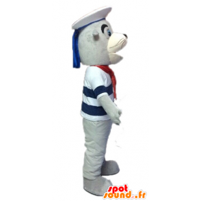 Gris de la mascota del león marino y blanco, vestido de marinero - MASFR028527 - Sello de mascotas