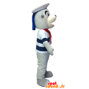 Grå og hvid søløve maskot, klædt ud som en sømand - Spotsound