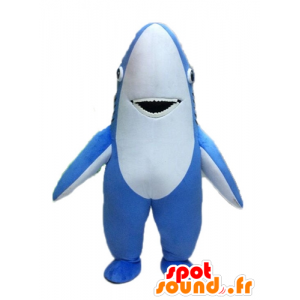 Blå og hvid haj maskot, kæmpe - Spotsound maskot kostume