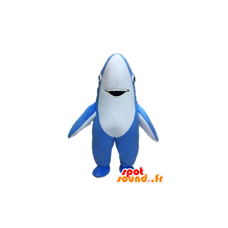 Blå och vit hajmaskot, jätte - Spotsound maskot
