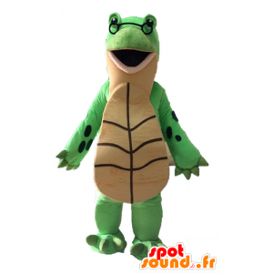Kæmpe grøn og beige skildpadde maskot - Spotsound maskot kostume