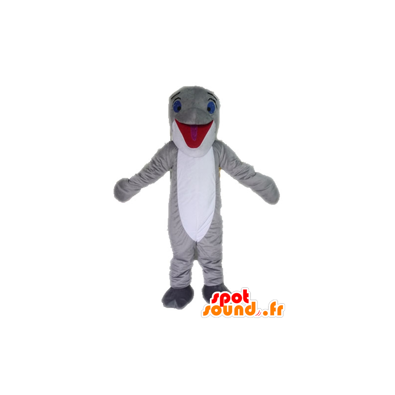 Grigio e bianco delfino mascotte. gigante mascotte pesce - MASFR028539 - Delfino mascotte