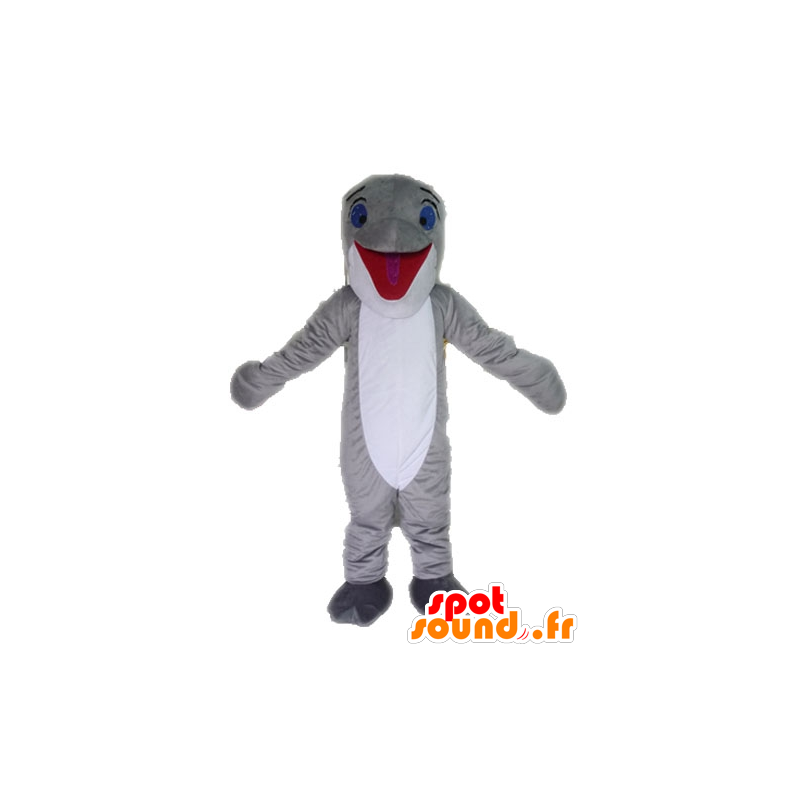 Cinzenta e branca mascote golfinho. mascote peixe gigante - MASFR028539 - Dolphin Mascot