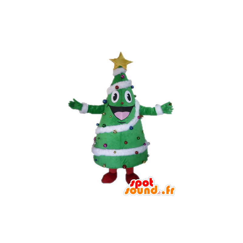 Juletræ maskot dekoreret, kæmpe og smilende - Spotsound maskot