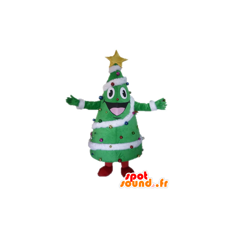 Kerstboom versierd mascotte, reus en glimlachen - MASFR028542 - Kerstmis Mascottes