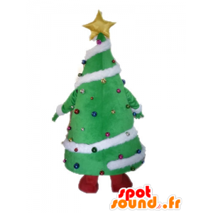 Kerstboom versierd mascotte, reus en glimlachen - MASFR028542 - Kerstmis Mascottes