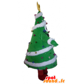 Kerstboom versierd mascotte, reus en glimlachen - MASFR028542 - Kerstmis Mascottes