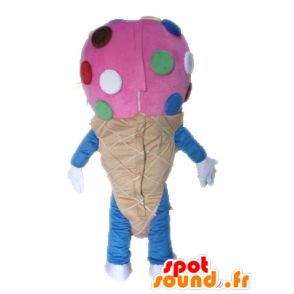 Mascotte de cornet de glace rose. Mascotte de glace - MASFR028549 - Mascottes Fast-Food