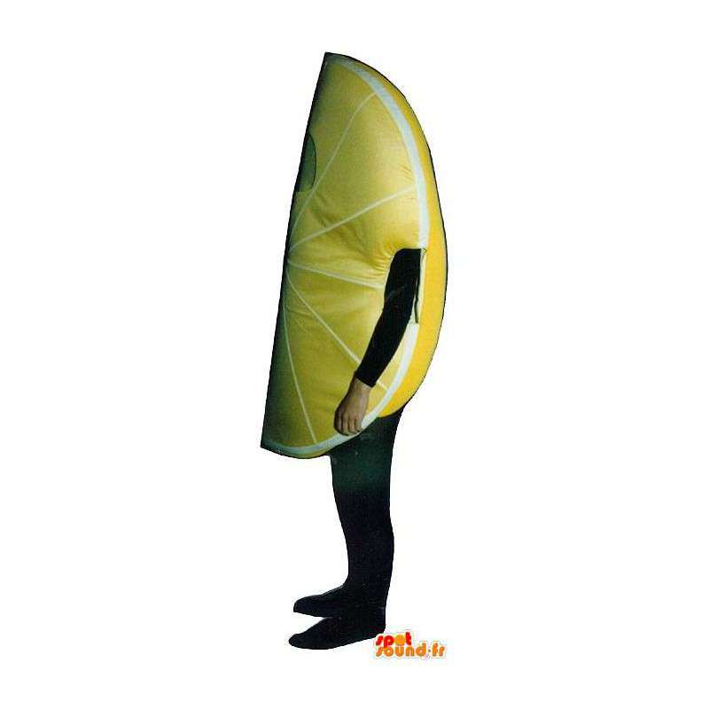 Gele schijfje citroen mascotte, reuze - MASFR007242 - fruit Mascot