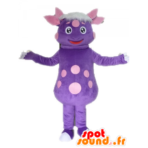 Mascotte de dinosaure à pois. Mascotte de créature violette - MASFR028566 - Mascottes Dinosaure