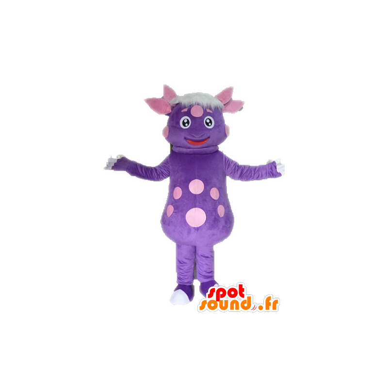 Mascotte de dinosaure à pois. Mascotte de créature violette - MASFR028566 - Mascottes Dinosaure