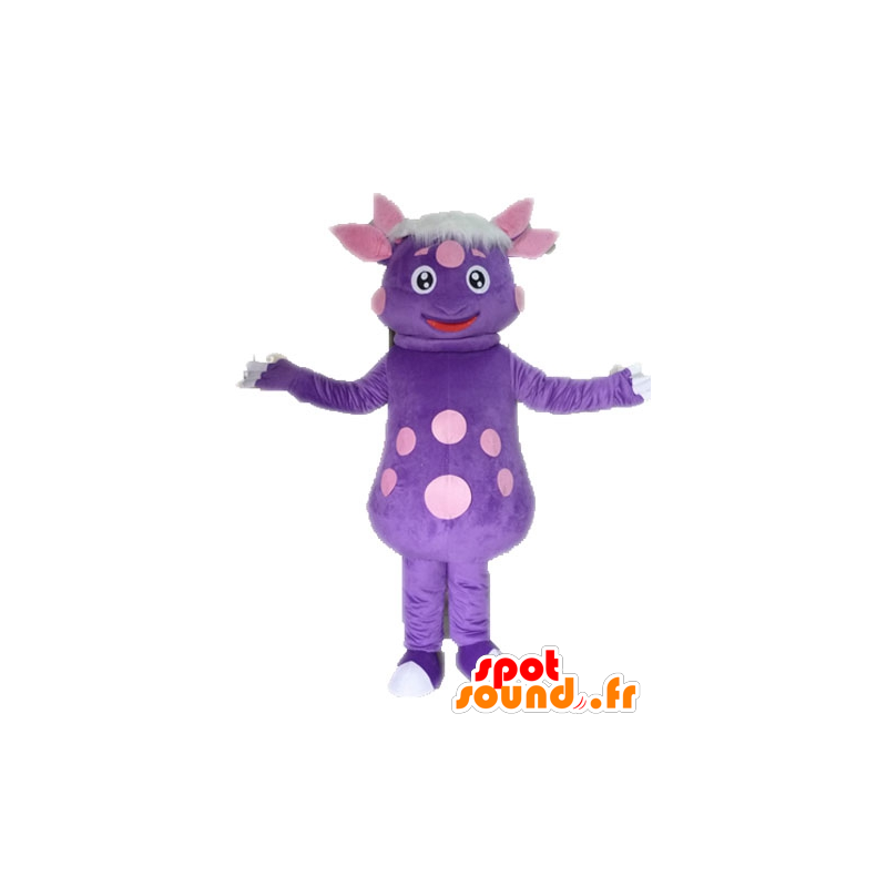 水玉模様の恐竜のマスコット。紫の生き物のマスコット-MASFR028566-恐竜のマスコット