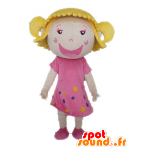 Blondes Mädchen mit einem rosafarbenen Kleid Maskottchen - MASFR028574 - Maskottchen-jungen und Mädchen