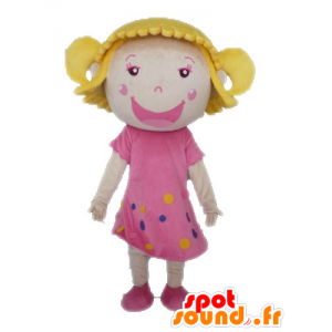Mascotte de fillette blonde avec une robe rose - MASFR028574 - Mascottes Garçons et Filles