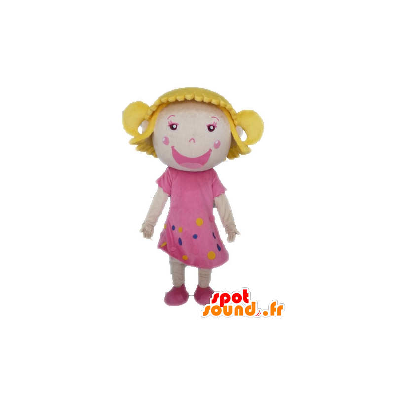 Blondes Mädchen mit einem rosafarbenen Kleid Maskottchen - MASFR028574 - Maskottchen-jungen und Mädchen