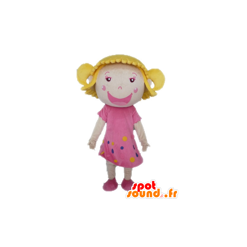 Maskot blond pige med en lyserød kjole - Spotsound maskot
