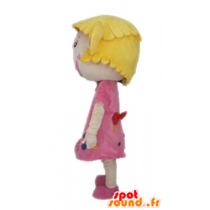 Maskot blond pige med en lyserød kjole - Spotsound maskot