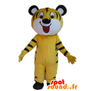 Mascot gelbe und schwarze Tiger. Katzen-Maskottchen - MASFR028587 - Tiger Maskottchen