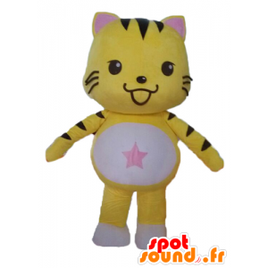Cat Mascot gul, svart og hvitt. Kitten Mascot - MASFR028588 - Cat Maskoter