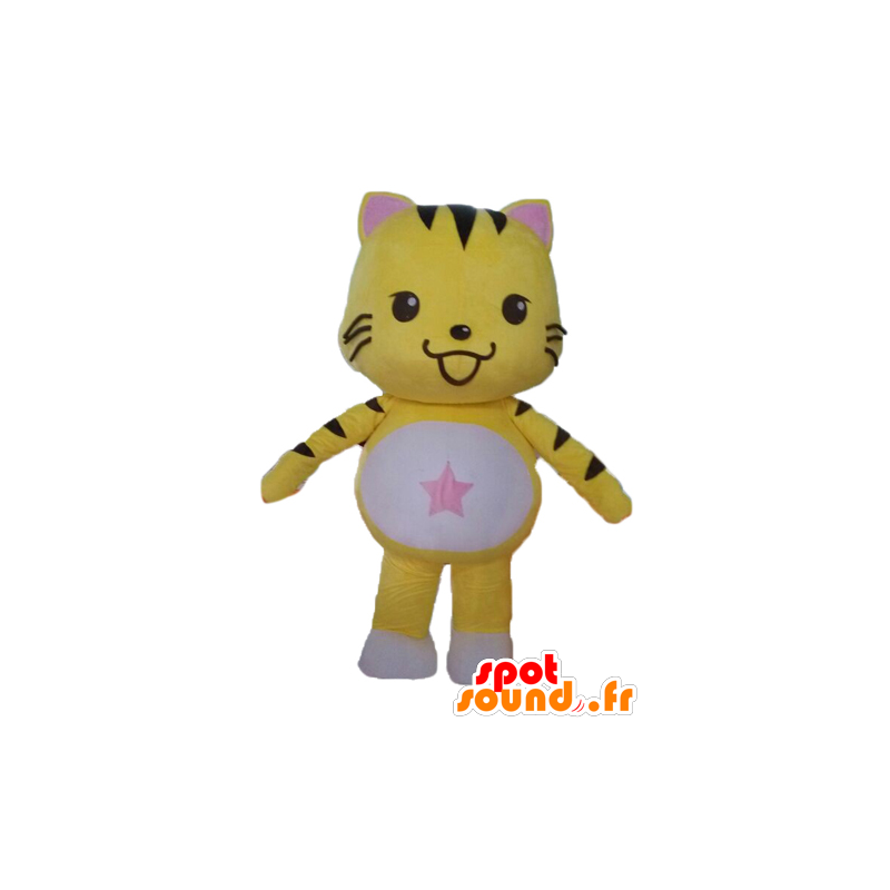 Cat Mascot amarelo, preto e branco. mascote do gatinho - MASFR028588 - Mascotes gato