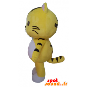 Mascotte de chat jaune, noir et blanc. Mascotte de chaton - MASFR028588 - Mascottes de chat