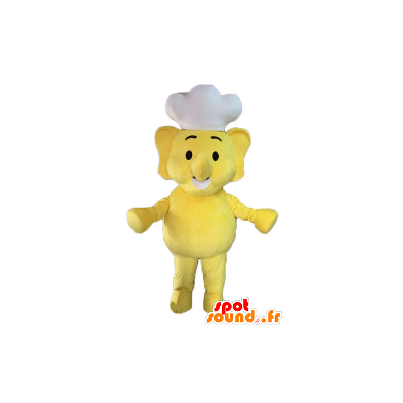 Mascotte d'éléphant jaune. Mascotte de cuisinier - MASFR028589 - Mascottes Elephant