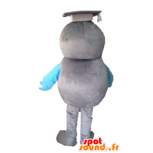 Mascot grijze en blauwe vogel. Mascot graduate - MASFR028595 - Mascot vogels