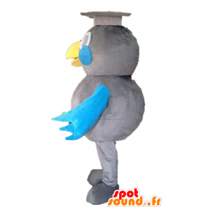 Mascotte d'oiseau gris et bleu. Mascotte de diplômé - MASFR028595 - Mascotte d'oiseaux