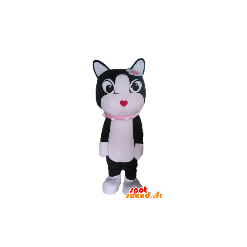 Mascotte de chat noir et blanc. Mascotte de chaton - MASFR028596 - Mascottes de chat