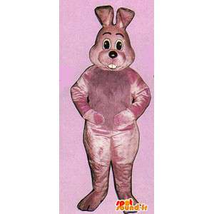 Roze konijn mascotte met een bloem vest - MASFR007110 - Mascot konijnen