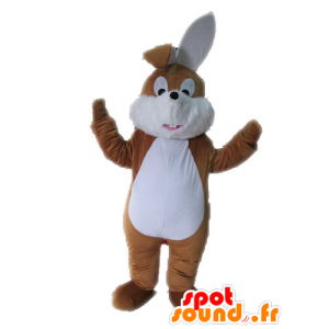 Bruin en wit konijn mascotte, lief en schattig - MASFR028600 - Mascot konijnen