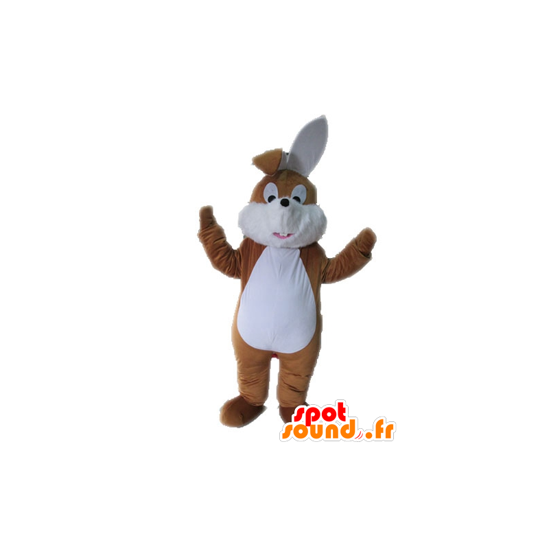 Marrone e mascotte coniglio bianco, dolce e carino - MASFR028600 - Mascotte coniglio
