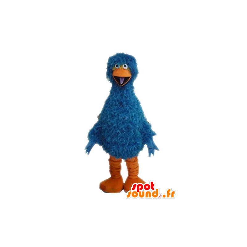 Blå och orange fågelmaskot, hårig och rolig - Spotsound maskot