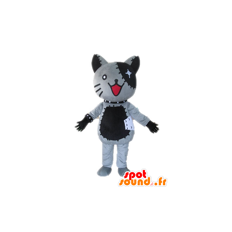 Katt maskot plysj, grå og svart - MASFR028610 - Cat Maskoter